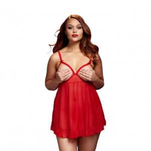 BACI - RED SHEER BABYDOLL & OPEN CUP BRA PANTY QUEEN SIZE