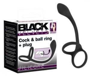 Black Velvets Cock & Ball Ring + Plug Slim