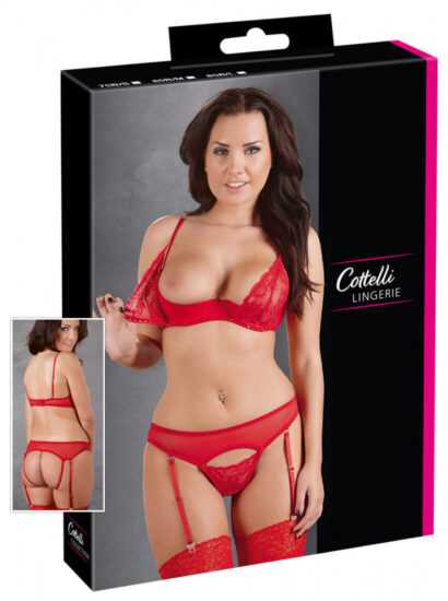Cottelli Collection - smyslný dvojkomplet s jemnou krajkou (červený)