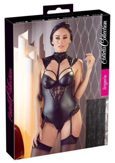 Cottelli - Lacy Collar Glossy Body (Black)