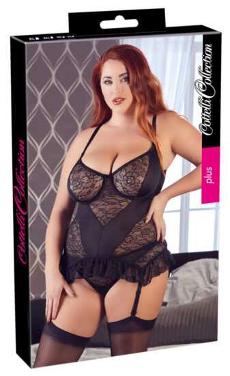 Cottelli Plus Size - Curly Floral Top with Tangle (Black)