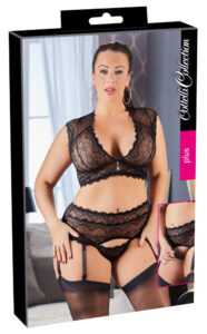 Cottelli Plus Size - Rhinestone Lace Underwear Set (Black)
