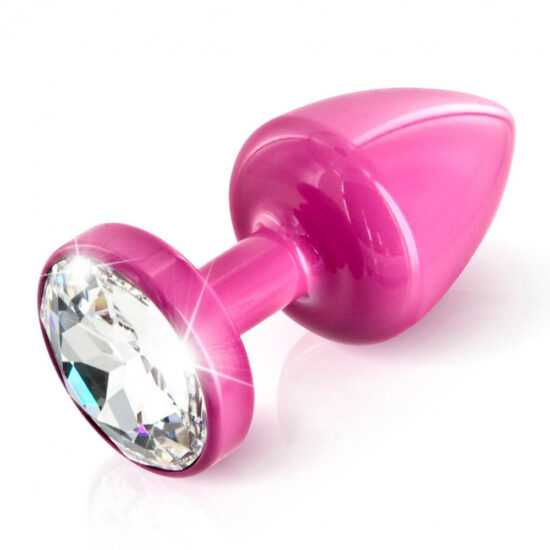DIOGOL Anni Butt Plug Round Pink - anální kolík s průhledným krystalem (pink 3cm)