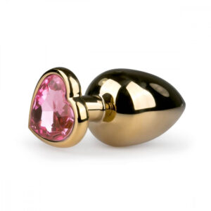 Easytoys Metal No.8 - anální dildo s růžovým kamínkem ve tvaru srdíčka - zlaté (3