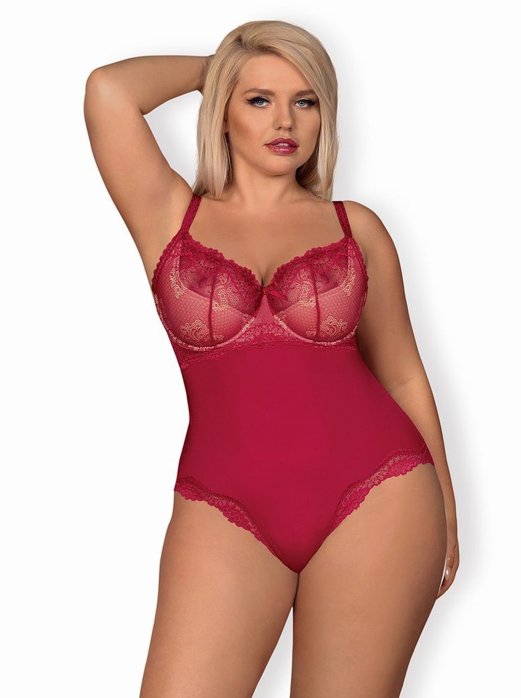 Elegantní body Obsessive Rosalyne teddy XXL - bordó XXL -