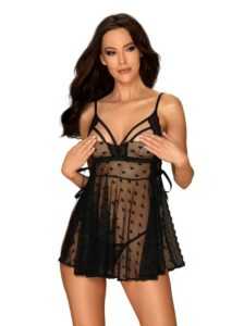 Fantastická košilka Obsessive Heartia babydoll - černá - L/XL