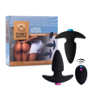 Feelztoys Funkybutts - sada nabíjecích vodotěsných análních vibrátorů na dálkové ovládání - 2 dílná (černá!