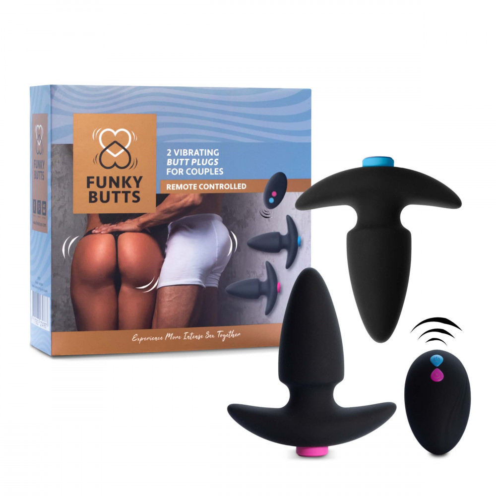Feelztoys Funkybutts - sada nabíjecích vodotěsných análních vibrátorů na dálkové ovládání - 2 dílná (černá!