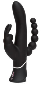 Happyrabbit Triple - nabíjecí vibrátor s ramínkem na stimulaci análu a klitorisu (černý)