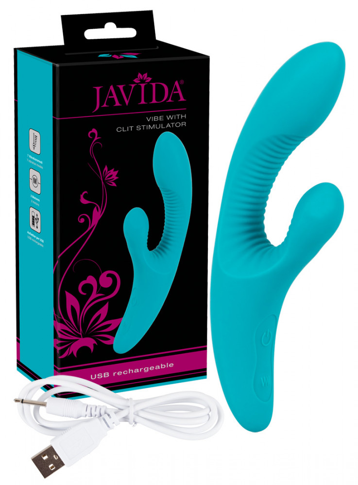 Javida Vibe with Clit Stimulator – vibrátor s ramenem na klitoris (tyrkysový)
