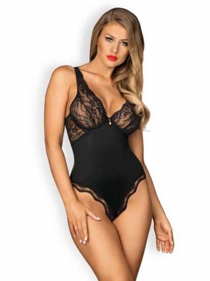 Krásné body Obsessive Luvae teddy - černá - L/XL
