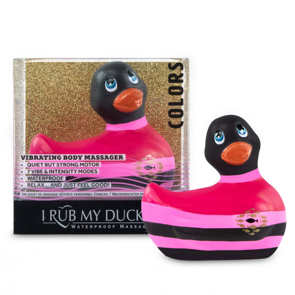 My Duckie Colors 2.0 - vodotěsný vibrátor na klitoris - proužkovaná kačenka (černo-růžová)