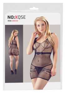 NO: XQSE - bow fishnet dress with thong (black)