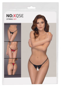 NO: XQSE - open women's thong set - black-red (3pcs)