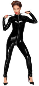 Noir - Front Zipper Glossy Long Sleeve Overall (Black)