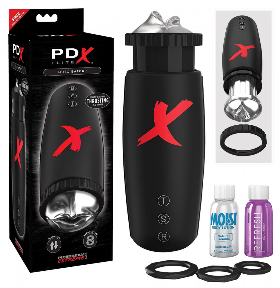 PDX Elite Moto Bator - sací masturbátor s pohybem nahoru / dolů (černý)