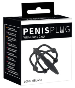 Penisplug - silikonová klec na žalud s kolíkem do močové trubice (černá)