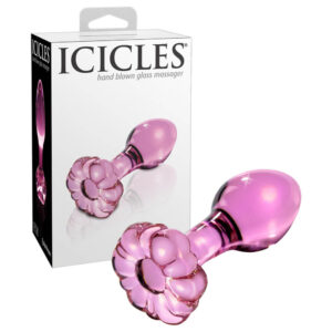 Pipedream Icicles No. 48 - skleněný anální kolík s kvítkem (růžový)
