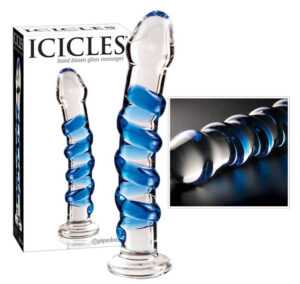 Pipedream Icicles No. 5 - skleněné spirálovité dildo (průsvitné-modré)