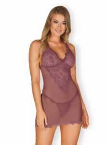 Sexy košilka Obsessive Emperita chemise berry - tmavá starorůžová L - XL