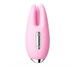 Silikonový minivibrátor strycku Cookie se třemi špičkami na klitoris a bradavky v růžovém provedení