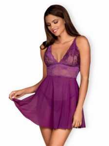 Vášnivá košilka Obsessive Idillia babydoll purple - fialová S - M