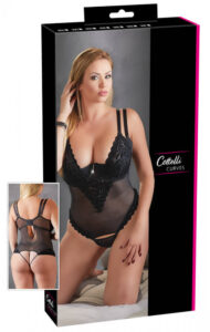 Cottelli Plus Size - sametové variabilní body (černé)